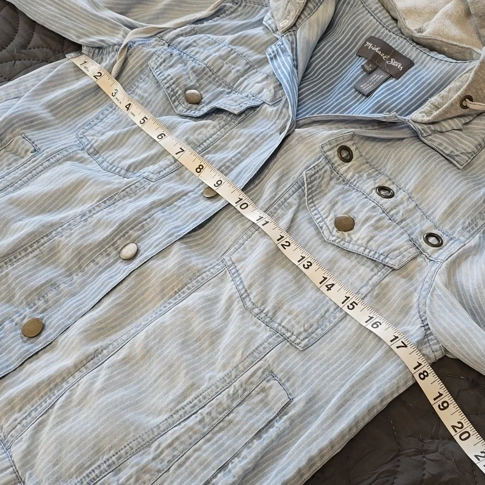 Michael Stars Blue Striped Shirt Jacket - Picture 7 of 11